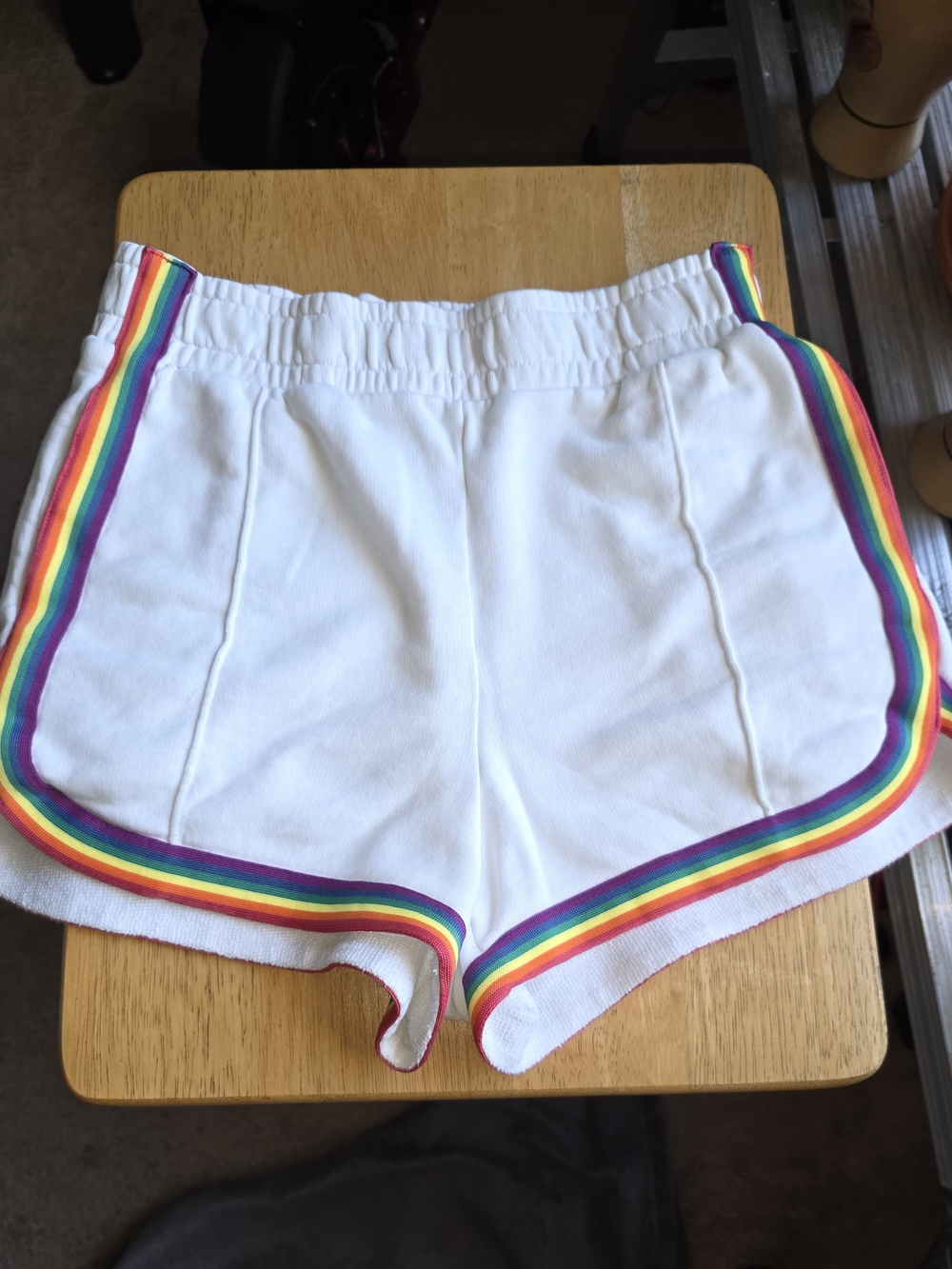 Guess White Shorts with Rainbow Trim